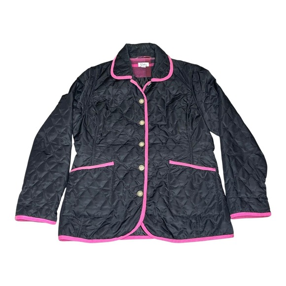 Lilly Pulitzer Jackets & Blazers - Lilly‎ Pulitzer Jacket Womens Large Black Quilted Pink Trim Button Front Preppy
